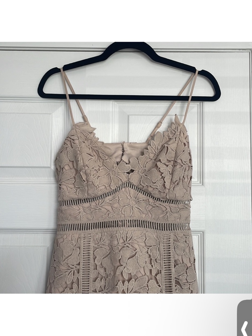 Bardot Taupe Lace Midi Dress with Spaghetti Straps - Picture 2 of 5